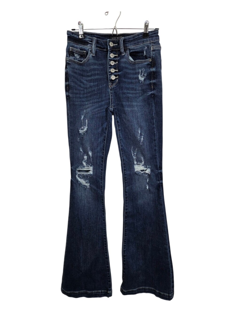 Judy Blue Trouser Flare Jeans Distressed Button Fly Boho Size 26 Casual Denim